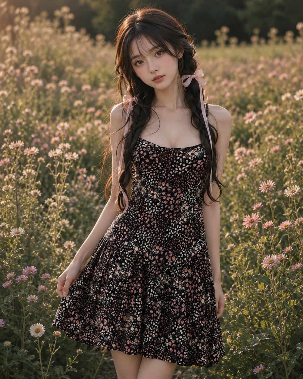 Starlit Meadow Blooming cottagecore floral flowy flutter hem cami Jada dress